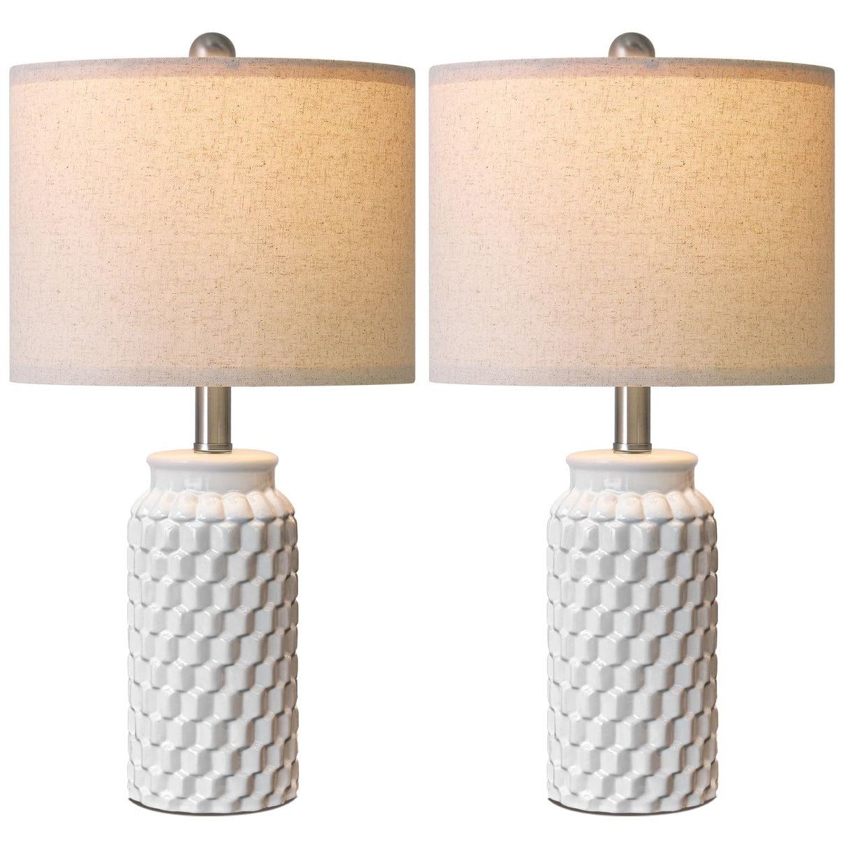 USumkky 20.5" White Modern Ceramic Bedside Lamps Set of 2, Small Table Lamp for Bedroom Decor Farmhouse Nightstand Lamp for Living Room Office