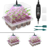 Qoolife Seed Starter Tray with Plant Light, 2 Pack Grow Lights for Seed Starting Kit with Humidity Domes, Timing Controller Adjustable Brightness for Greenhouse Propagator Station Growing Transparent