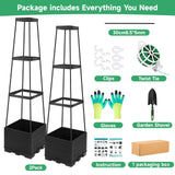 2 Packs Tomato Planter Pot with Raised Bed Trellis, 45" Tomato Cages for Climbing Vegetables, Self Watering Tomato Growing Container Planters Box for Indoor Outdoor Garden Bed Greenhouse