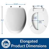 Mayfair Padded Toilet Seat with Chrome Hinges, Soft Vinyl over Wood Core Seat, Made in USA, Elongated, White
