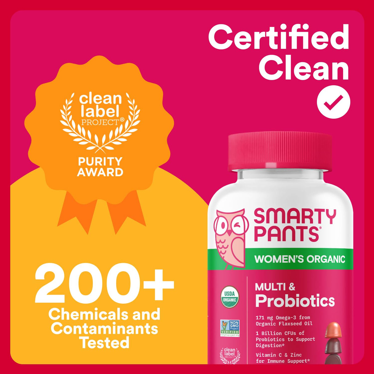 SmartyPants Organic Women's Multivitamin Gummies: Biotin, Probiotics, Methylfolate, Omega 3 (ALA), Vitamin D3, C, Vitamin B12, B6, A, K & Zinc, Inositol, Gluten Free, 120 Count (30 Day Supply)