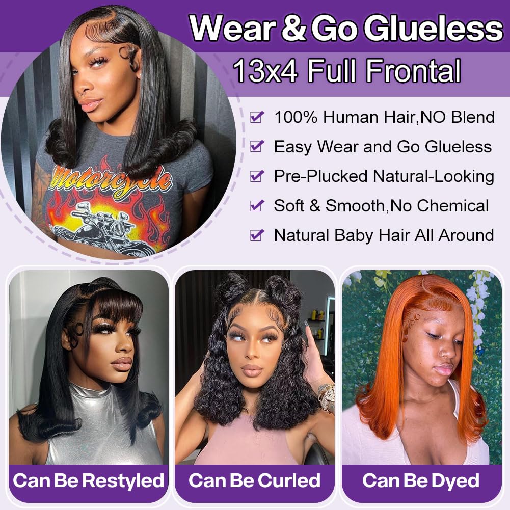HIRIREMY Bob Wig Human Hair 13x4 Frontal Lace Wig Short Straight HD Lace Front Bob Wigs for Black Women Human Hair Glueless Pre Plucked Hairline with Baby Hair 180% Density 16 Inch