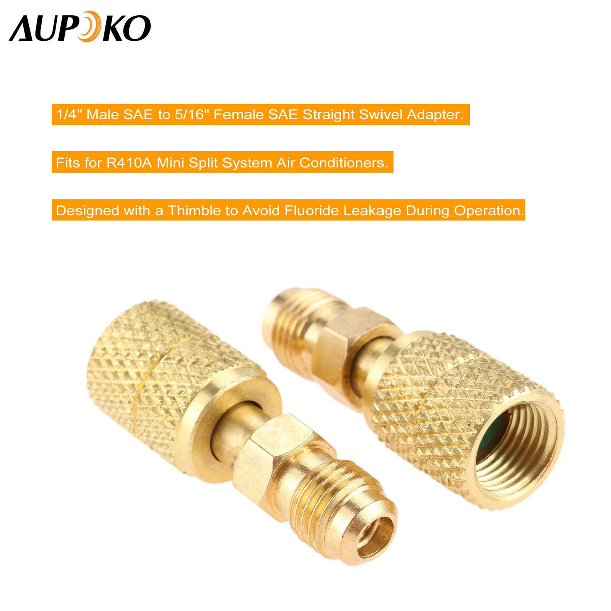 Aupoko R410A Straight Swivel Adapter, R410A Mini Split Adapter with 5/16’’ SAE Female x 1/4’’ SAE Male Quick Couplers Thread, Fits for HVAC Air Conditioner Mini Split System - 2 PC