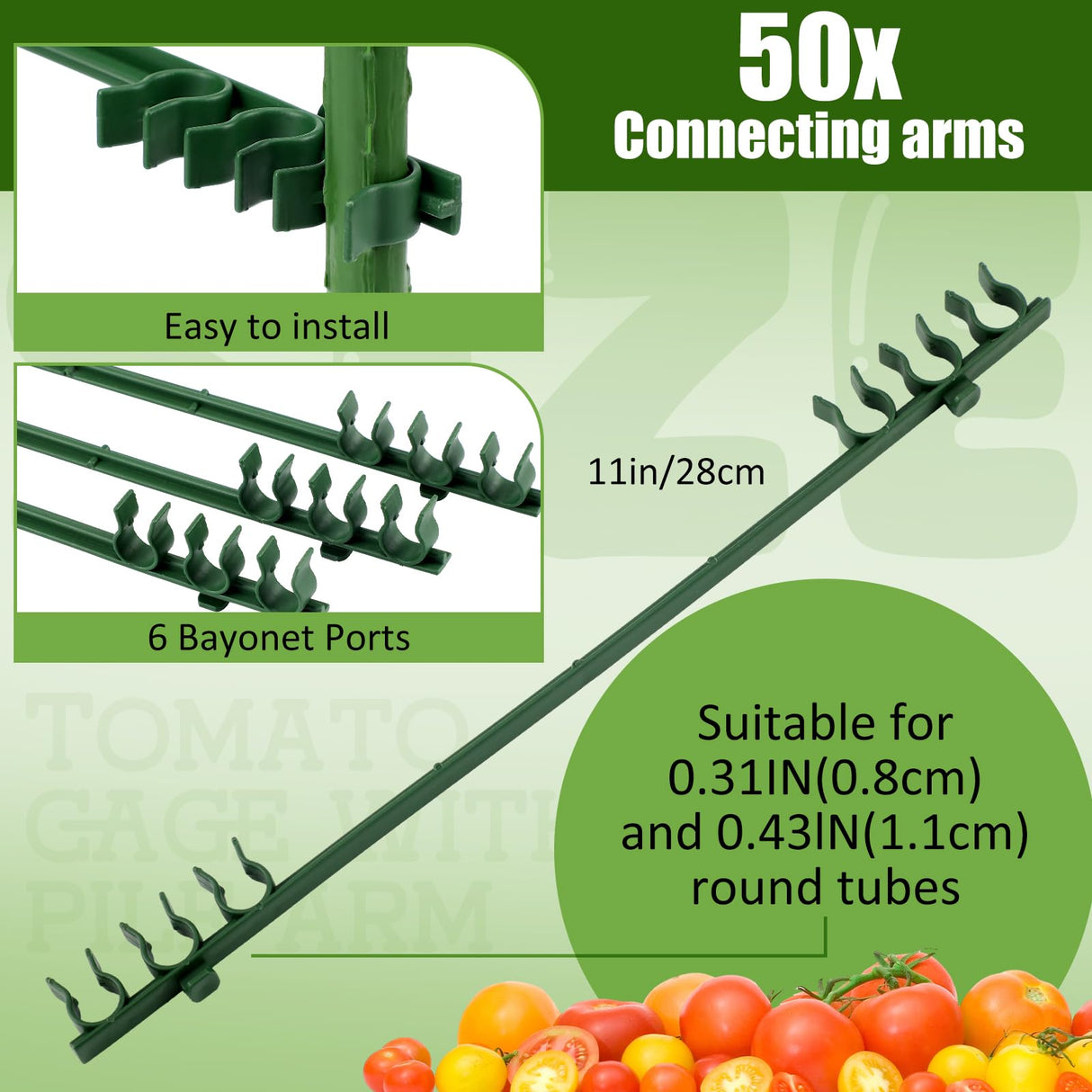 Threehoney 50 Pcs Adjustable Plant Stake Arms for Tomato Cage 11 Inch Expandable Trellis Connectors 11mm Diameter Garden Plant Stake Arms for Tomato Cage Vegetable Climbing Attach