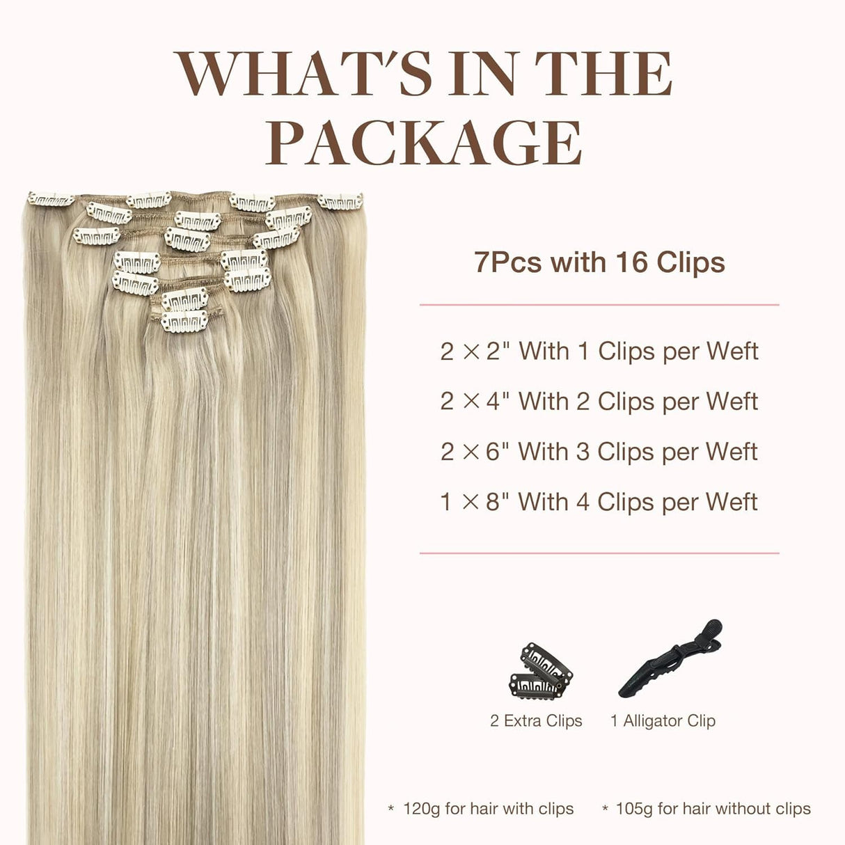 GOO GOO Clip in Hair Extensions Real Human Hair, Remy Human Hair Extensions Clip ins for Women, Natural Human Hair, 16inch 120g 7Pcs, 17A/60A Ash Blonde Highlighted Platinum Blonde