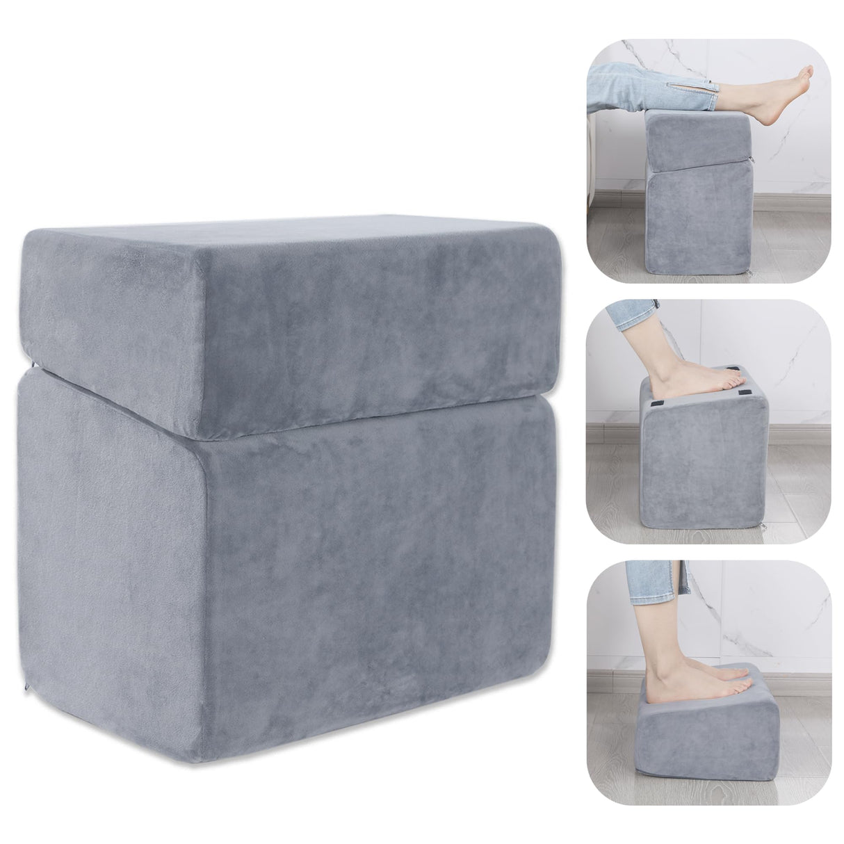 ROYALAY Adjustabl Foot Rest Under Desk for Office, High-Density Foam Foot Rest with 3 Adjustable Heights, Ergonomic Footrest with Washable Cover for Home, Airplane, Travel(17 * 11 * 17in, Gray)