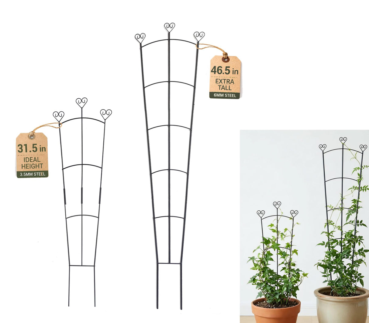 2 Pack Trellis for Climbing Plants Indoor, 31.5 Inch & 46.5 Inch Garden Plant Trellis for Climbing Plants Outdoor, Expandable House Plant Support for Pothos, Ivy, Monstera, Hoya, Black