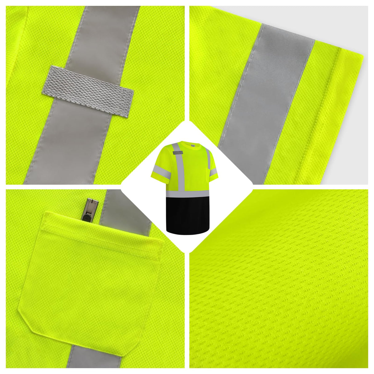 Uno Mejor Hi Vis Shirts for Men Construction Class 2 High Visibility Shirts for Men, Hi Vis Reflective Safety T-Shirts for Men Women, Short Sleeve Work Shirts with Black Bottom, Yellow XL, 3PCS
