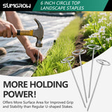 SUMGROW 240 Pack 6-inch, Landscape Staples, Fabric Pins, Weed Barrier Stakes, Circle Top Galvanized Steel Spikes for Securing Outdoor Tent, Ground Sheets, Fleece, Edging, Lawn Turf, Decorations