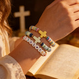Shcsdr 40 Pcs Jesus Loves You & Cross Bracelets for Women