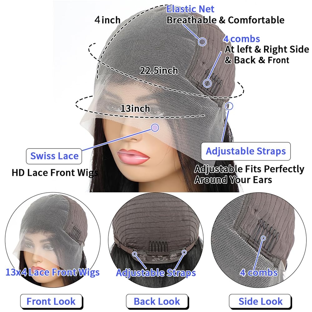 Aatifa 28 Inch Water Wave Lace Front Wigs Human Hair 13x4 HD Transparent Lace Front Human Hair Wigs for Women Deep Curly Lace Wigs Pre Plucked 180% Density Water Wave Lace Frontal Wig with Baby Hair