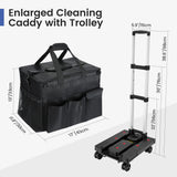 Housolution Extra Large Rolling Cleaning Caddy Bag with Detachable Trolley, Upgraded 360° Free Rotating with 5 Wheels and Dust-Proof Lid, Professional Cleaning Supplies Bag for Housekeepers, Black