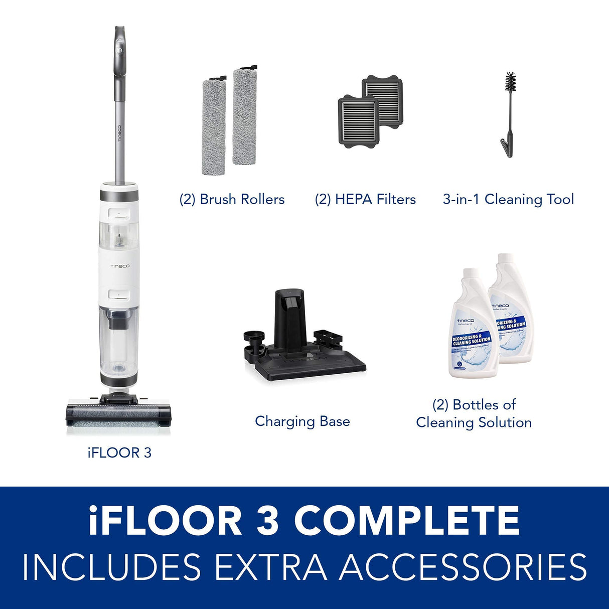 Tineco iFloor 3 Complete Wet Dry Vacuum, Floor Washer, White/Grey (Renewed)