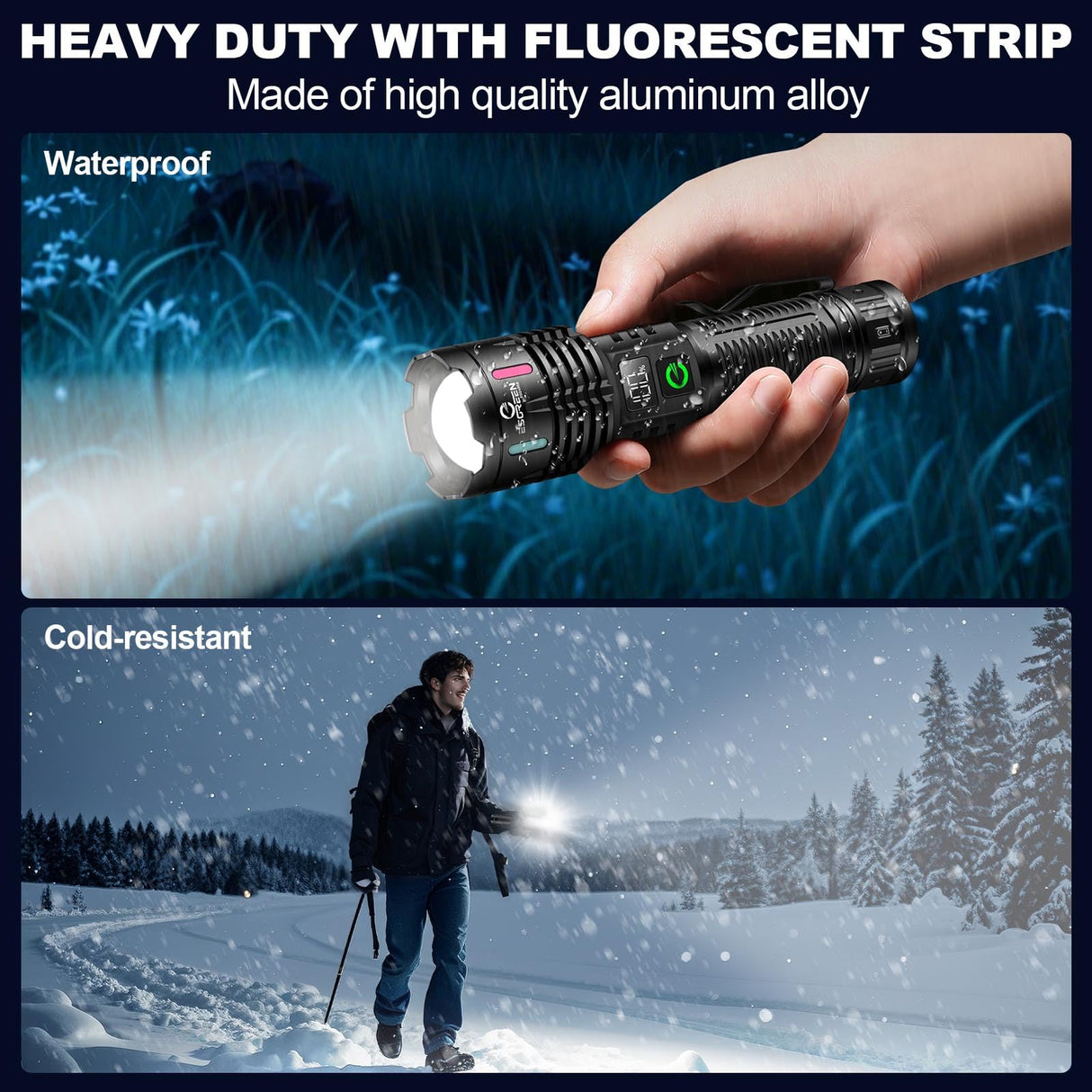 Esgreen Rechargeable Flashlights High Lumens 100000 Single 2 Modes, Super Bright LED Flashlight USB C Long Distance 3280ft, Powerful Long Lasting 10H Heavy Duty Strong Flash Light for Camping Hiking