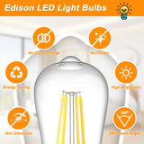 Ascher Vintage LED Edison Bulbs, 6W, Equivalent 60W, Non-Dimmable, High Brightness Cool White 4000K, ST58 Antique LED Filament Bulbs with 80+ CRI, E26 Medium Base, Clear Glass, Pack of 6