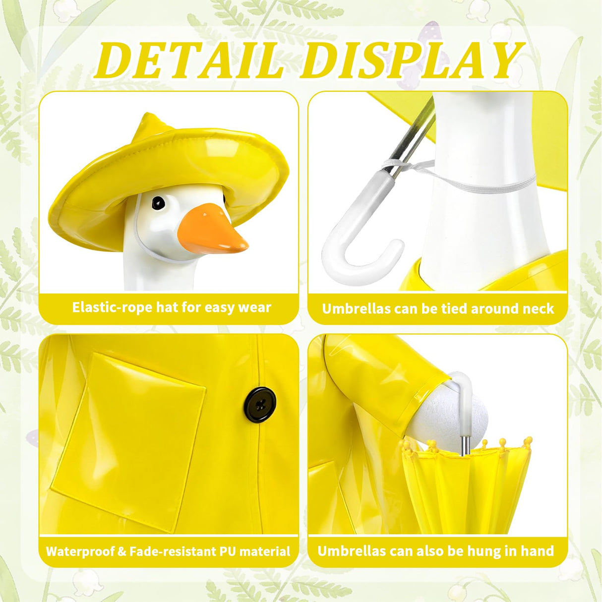 PaLuQiYa 3 Pcs/Set Raincoat Porch Goose Outfits, Summer Lawn Goose Statue Raincoat Costume, Yard Goose Clothes Raincoats Umbrella Hat Outfit for 23" Statue Patio Garden Decoration Yellow