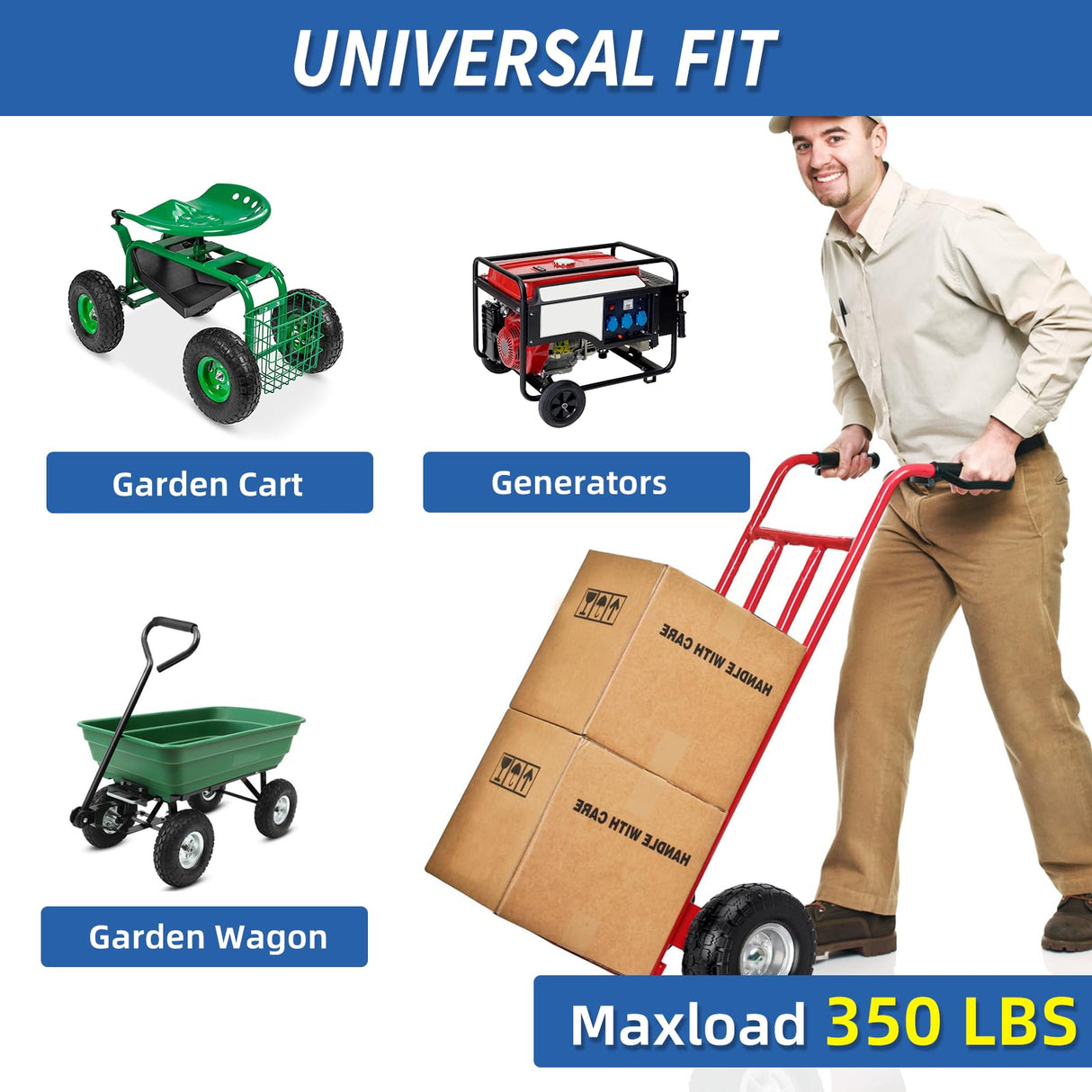 GICOOL 4.10/3.50-4" Flat Free Tire and Wheel, 10" Heavy Duty Solid Tire, 5/8" Axle Bore Hole, 2.2" Offset Hub, for Hand Truck Garden Cart Wagon Trolley Dolly, 2 Pack