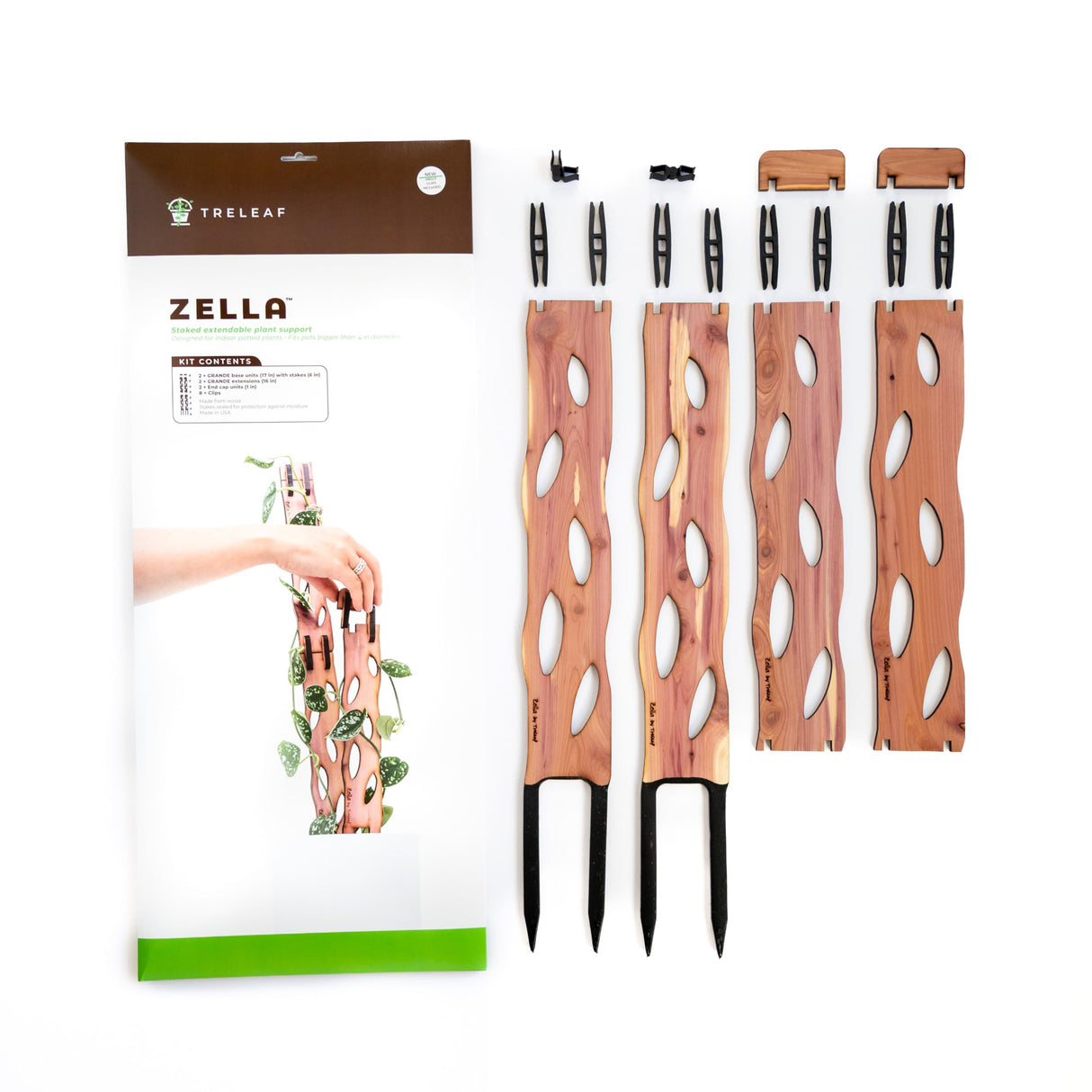 Treleaf Zella Grande Starter Kit – Wooden Extendable Plant Trellis for Indoor Climbing Houseplants – Modular Plant Support with 2 Bases + 2 Extensions - Moss Pole Alternative