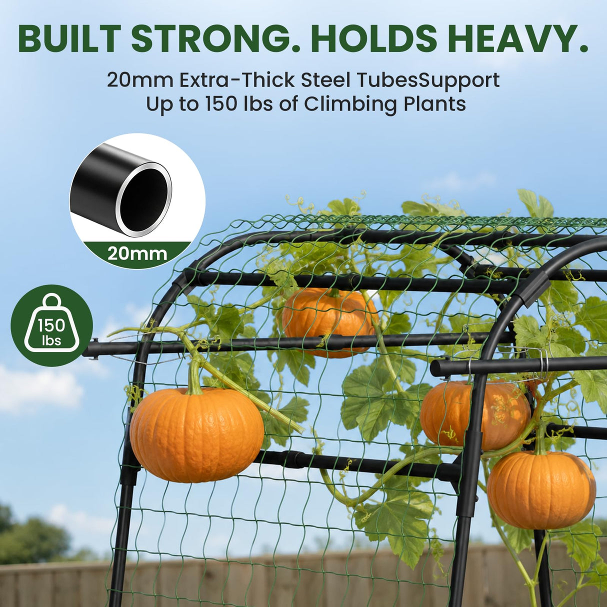 Heavy Duty Garden Arch Trellis for Climbing Plants, 20mm Thick Rustproof Metal Frame, Easy Assembly No Tools, 7.2ft Tall Vine Support with Netting & Gloves for Cucumbers Beans Roses