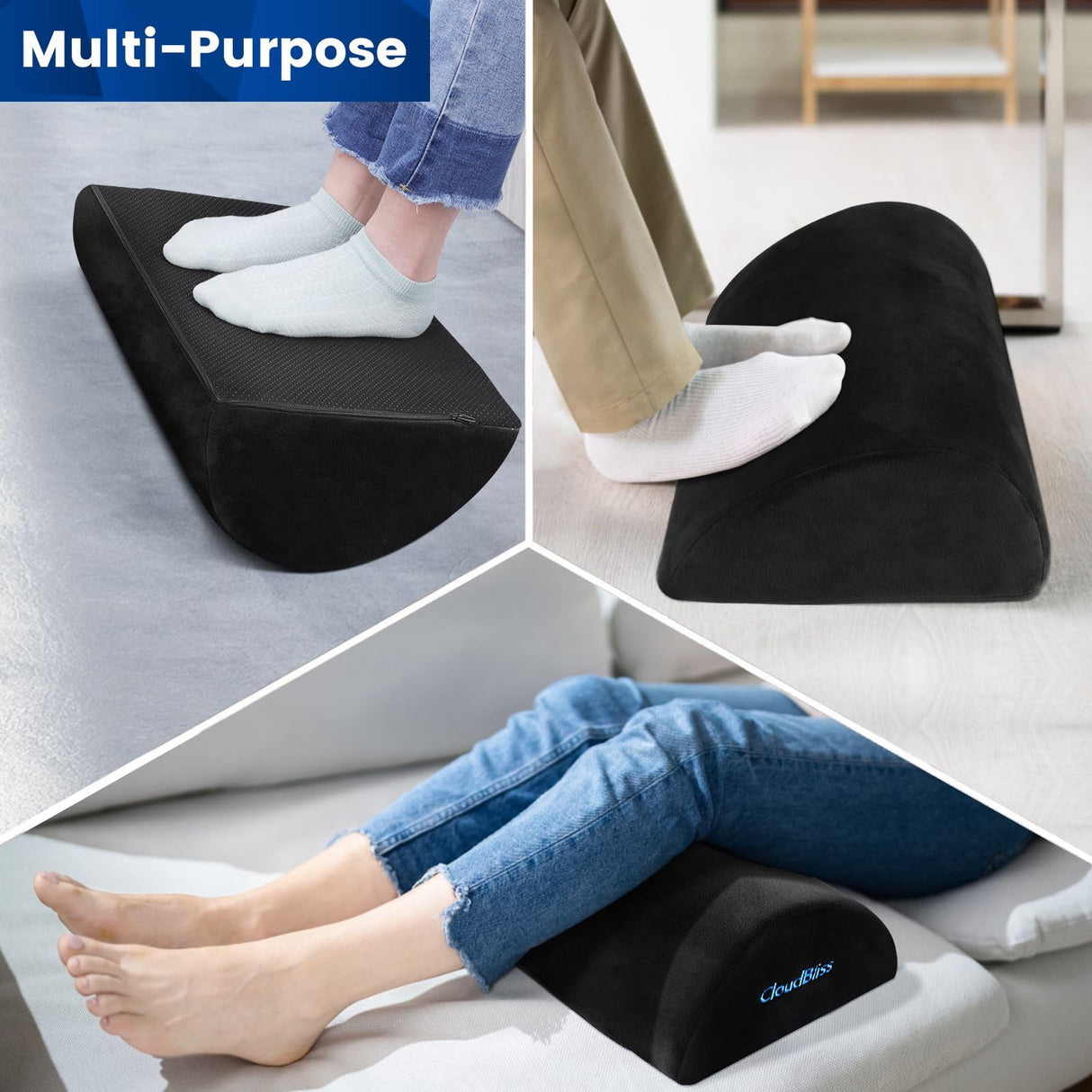 Foot Rest for Under Desk at Work,Office Desk Accessories with Soft Foam and Washable Removable Cover, Foot Stool for Office, Car, Home to Foot Support and Relax Ankles, Black