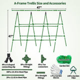 A-Frame Cucumber Trellis for Raised Bed - 47 x 47in, Heavy-Duty Detachable Garden Trellis with Netting & Clips, Support for Climbing Outdoor Cucumber, Tomatoes, Luffa, Bitter Melon, Vining Flowers