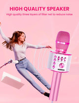 BONAOK Kids Karaoke Microphone, Wireless Bluetooth Microphone for Singing, Gift for Kids, Adults, Girls, Boys, Christmas Kids Toys Gifts for Ages 3, 4, 5, 6, 7, 8+ Years Old (Light Pinkcolor)