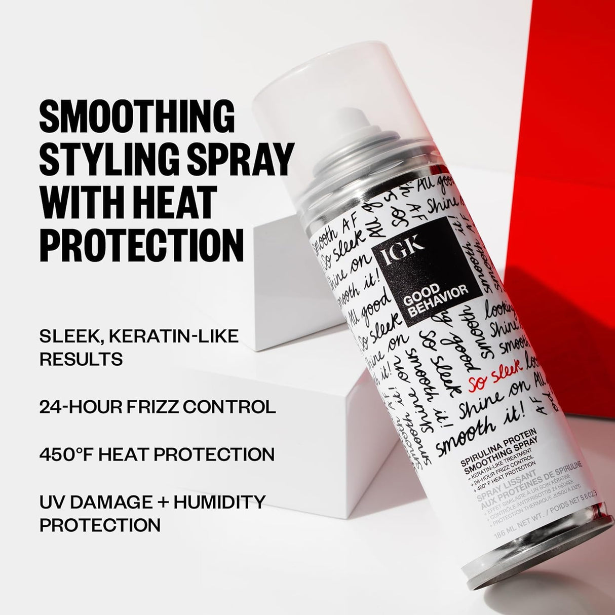 IGK GOOD BEHAVIOR Spirulina Protein Smoothing Spray + Anti-Frizz Smoothing Blowout Balm | Keratin Like Treatment + Frizz Control + Heat Protectant | Vegan + Cruelty Free