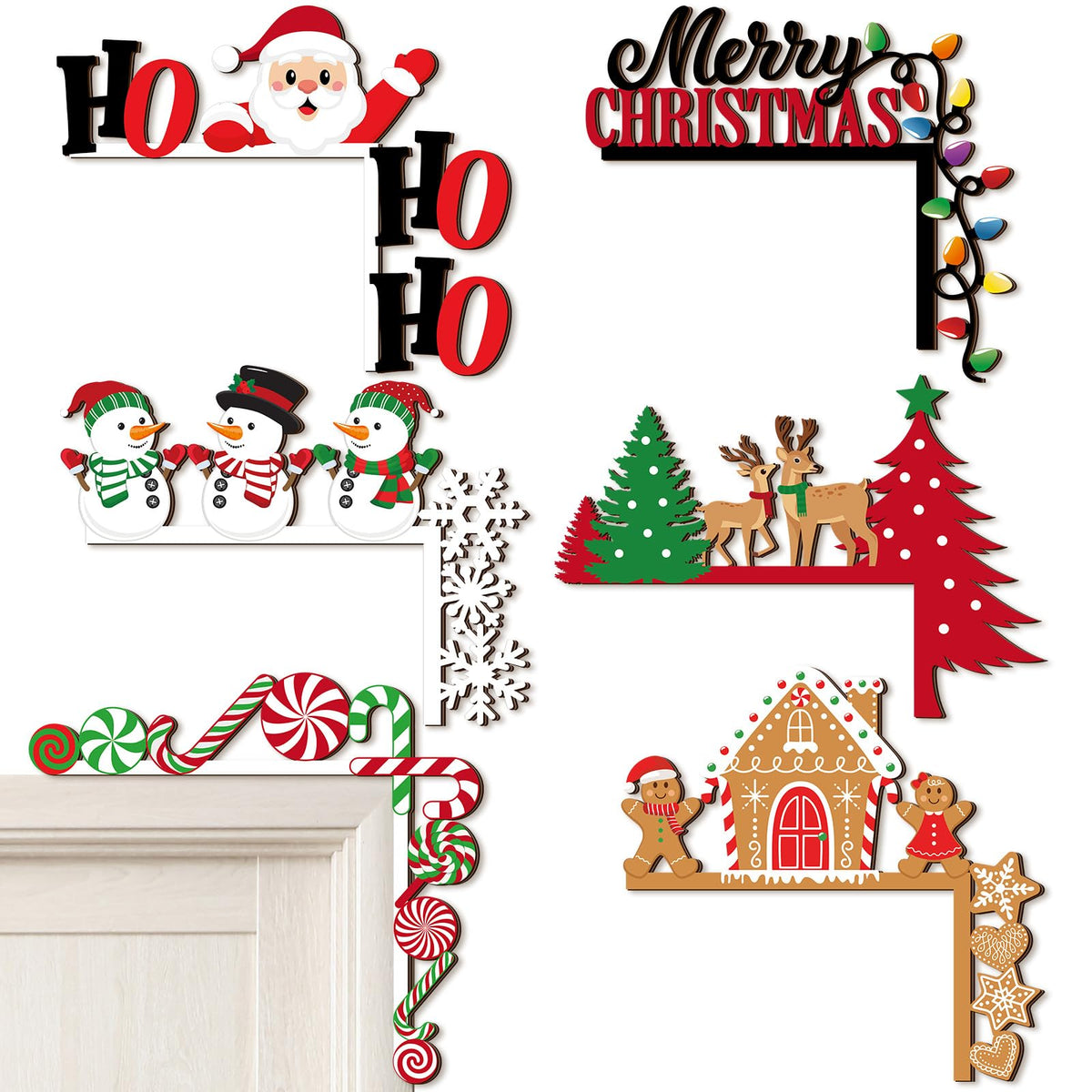 Qunclay 6 Pcs Christmas Door Corner Frame Decoration Christmas Door Topper