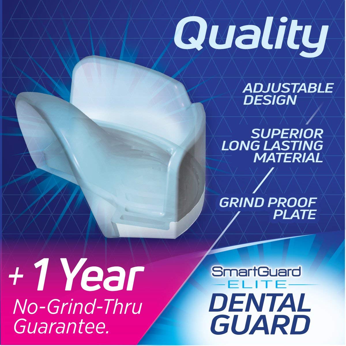 Dental Guard SMARTGUARD ELITE (2 Guards 1 Travel case) Front tooth Custom Anti Teeth Grinding Night Guard for Clenching - Dentist Designed - Bruxing Splint Mouth Protector for Relief of Symptoms