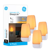 GE Sleeplite Night Lights Plug Into Wall, Dusk to Dawn Sensor, Ambient Lighting, Sleep Aid, Bathroom Décor, LED Lights for Bedroom, Apartment Essentials, Smart Home,86153, Amber, 4 Pack