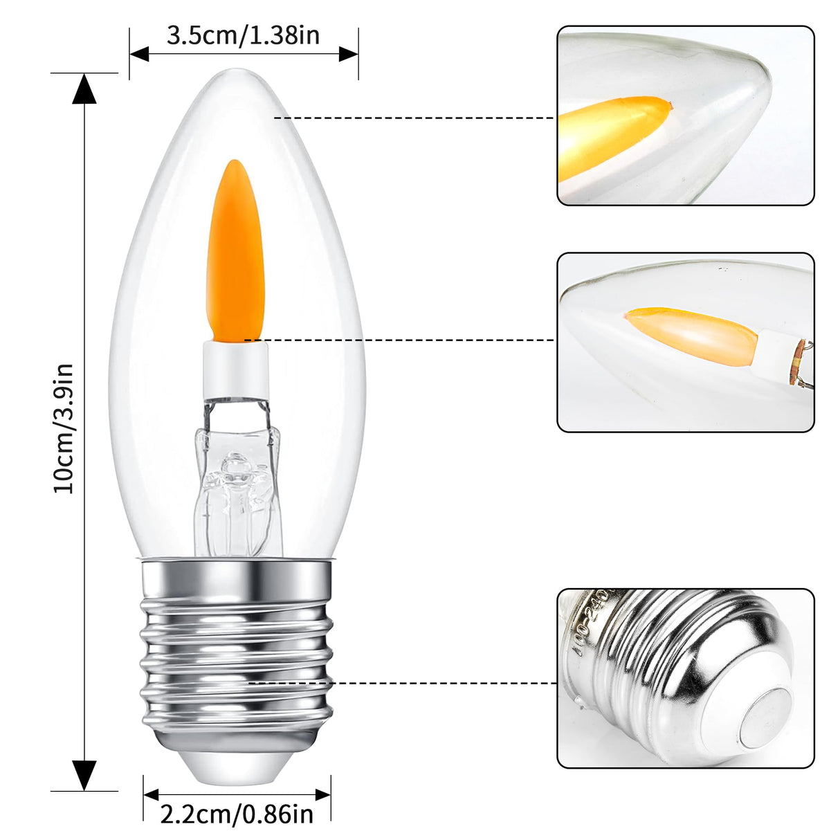 C35E26 Flame Bulbs 6-Pack - Standard Medium Base (E26, Not Candelabra E12), 2 Mode Flickering LED 1800K, Non-Dimmable for Halloween/Christmas Porch & Home Decor