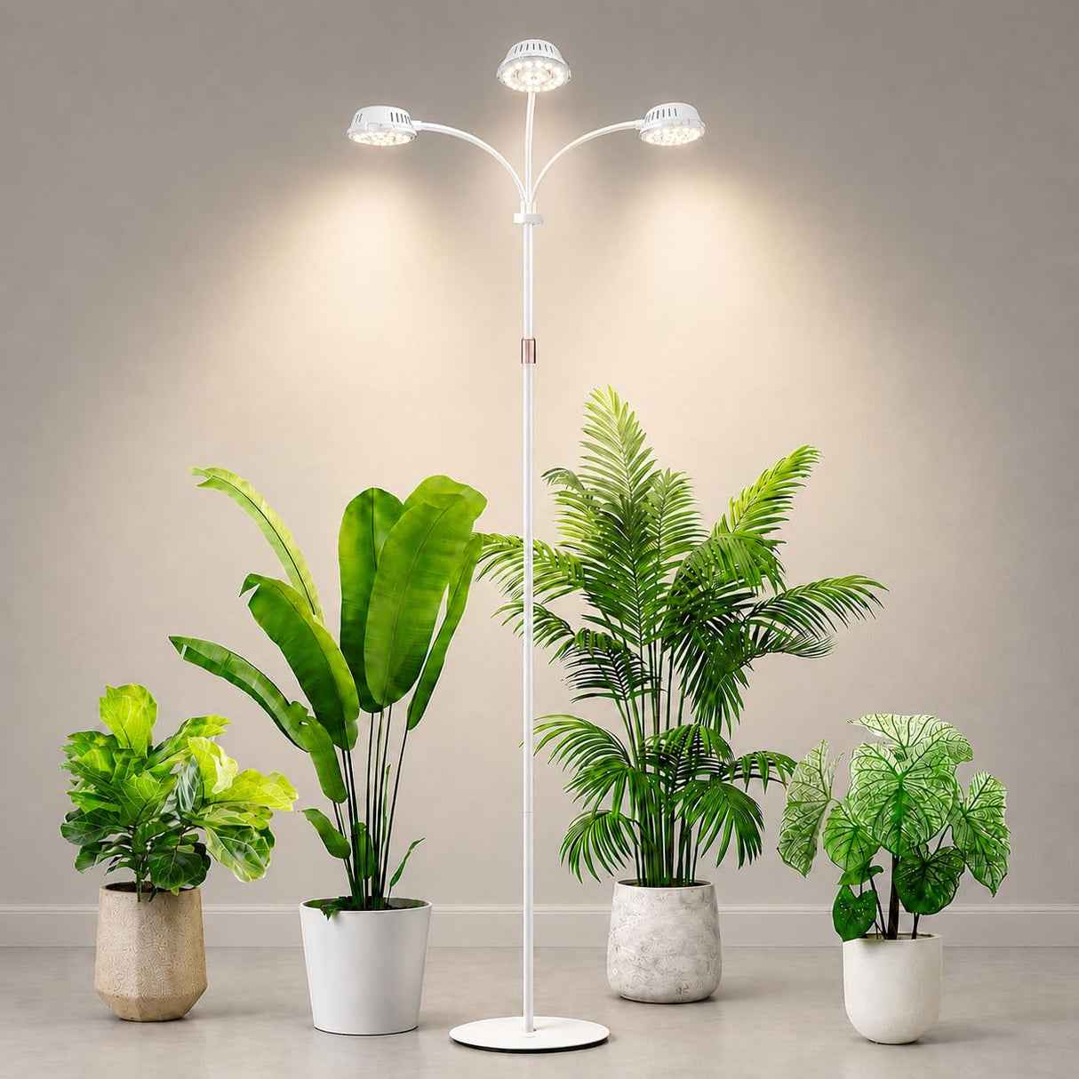 LORDEM Full Spectrum Plant Light for Indoor Growing,Tri-Head Grow Light with Stand for Large Plants,Auto ON/Off Timer 6/8/12/16H, 5 Dimmable Levels, 20-70 inches Adjustable Height