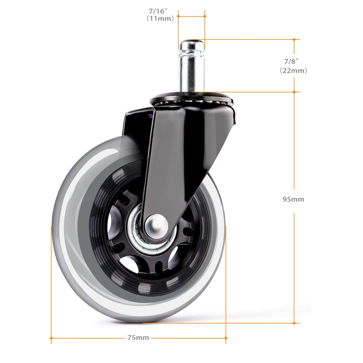 Office Chair Caster Wheels - 3" Rollerblade Replacement Rubber Chair Casters - Set of 5, Best Protection for Hardwood Floors and Carpet No More Chair Mat Needed - Universal Fit, Smooth & Silent