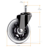 Office Chair Caster Wheels - 3" Rollerblade Replacement Rubber Chair Casters - Set of 5, Best Protection for Hardwood Floors and Carpet No More Chair Mat Needed - Universal Fit, Smooth & Silent