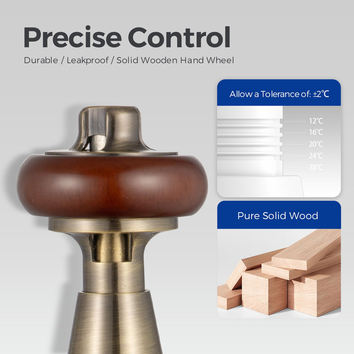 VANCOCO Traditional Angled Radiator Valves 1/2"×15mm, Brass Thermostatic Valve with Solid Wood Handwheel, Cast Iron Antique TRV Pair (Antique Brass)