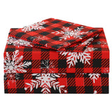 JSD Red Buffalo Plaid Snowflakes Sheet Set Queen Size, 4 Piece Christmas Winter Microfiber Bedding Sheets Extra Deep Pocket