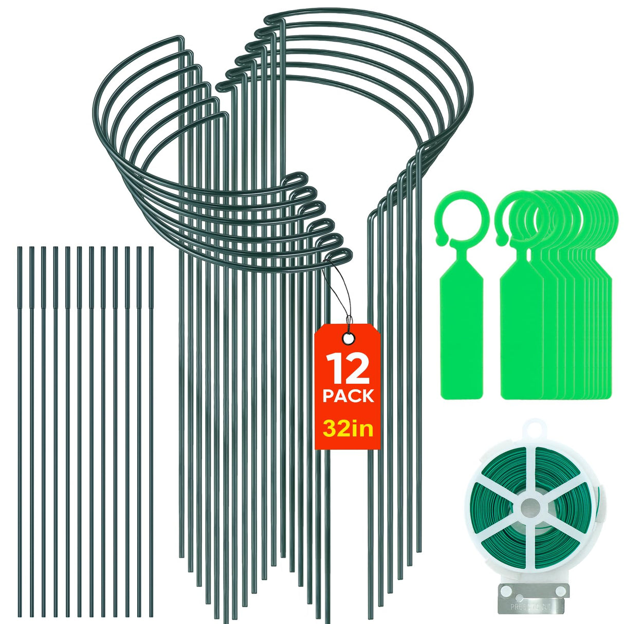 12 Pack 10" W x 32" H Plant Support Stakes, Large Peony Cages and Supports, Tall Peony Ring Supports, Garden Plant Stakes for Outdoor Plants, Rose, Tomato, Hydrangea, Flowers