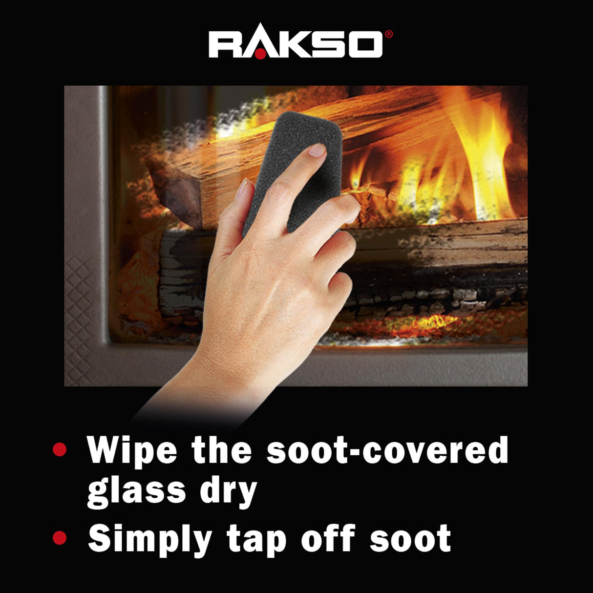 RAKSO Stove Glass Cleaner for woodburning stoves and Burners, Sponge, Fireplace Cleaner, Glass pane Cleaner, 2 Pieces, Black