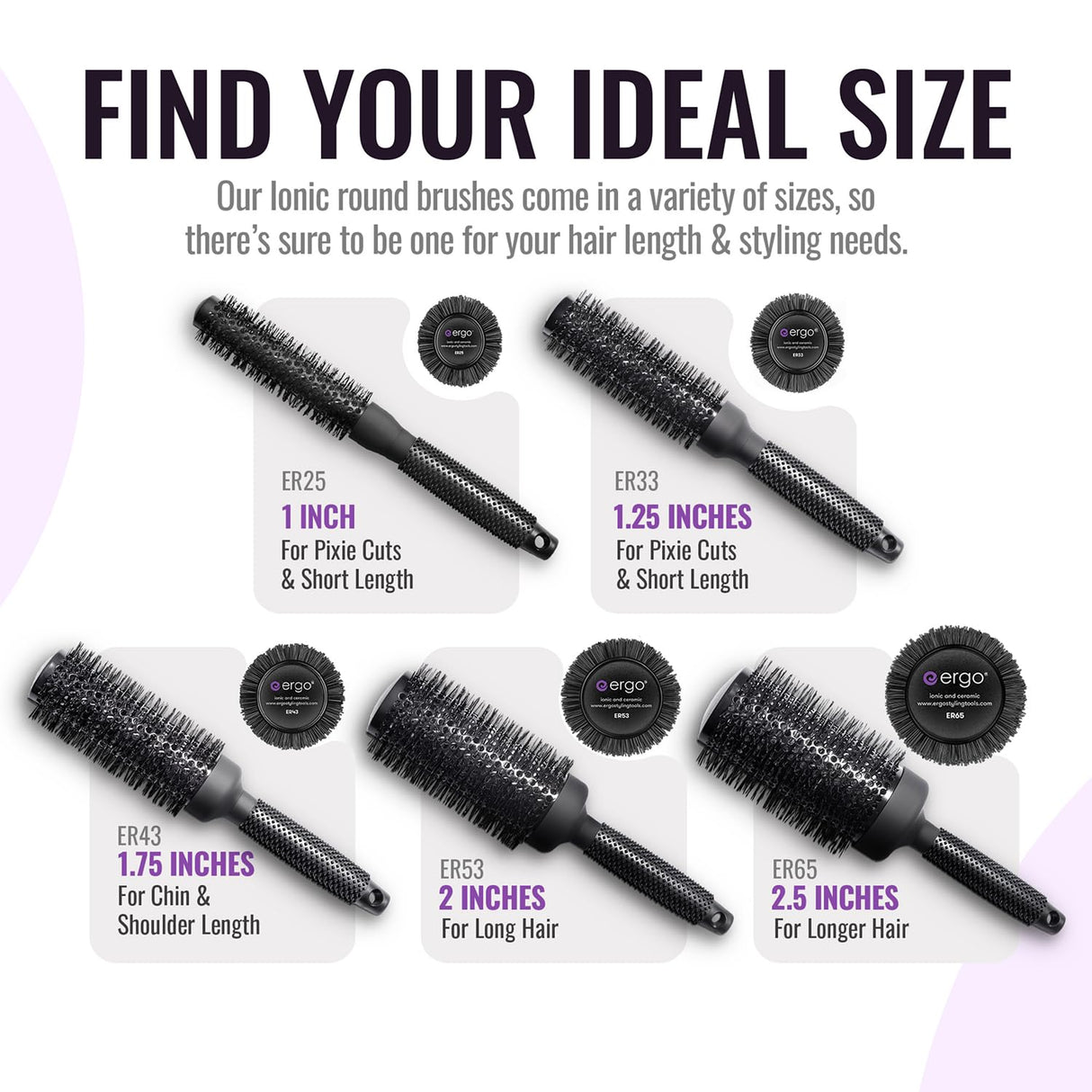 Ergo Ceramic Ionic Round Brush for Blow Out - Salon Quality Hair Brushes for Women - Roller Brush for Blow Drying, Wet and Dry Hair Styling, Volumizing Hair Care - ER43: 1.75"