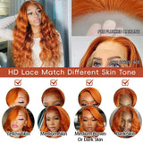 28 Inch Ginger Lace Front Wigs Human Hair Pre Plucked 12A HD Ginger Wig Human Hair 200 Density Ginger Orange Human Hair Wig 13X4 Frontal 88J Body Wave Glueless Wigs