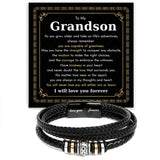 Mapileng To My Grandson – Braided Leather Bracelet with Love You Forever Message, Thoughtful Gift from Grandpa & Grandma with Elegant Gift Box – Ideal for Birthday, Graduation, Christmas For Grandson