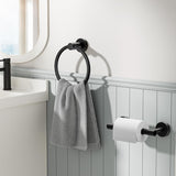 FORIOUS Toilet Paper Holder Wall Mount, SUS304 Stainless Steel Double Post Pivoting Tissue Roll Holder and Hand Towel Ring Set for Bathroom, RV, Bathroom Hardware Accessories Set, Matte Black