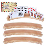 GOTHINK Set of 4 - Cruved Playing Card Holder for Kids Adult Seniors 2 Slot Solid Wood Cards Holders for Playing Cards 14 x 1.6 x 1.8 Inch Non Slip Card Deck for Bridge Canasta Strategy Card Games