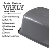 Wash Basins – Rectangular Plastic Hospital Bedside Soaking Tub [5 Pack] Small 7 Quart Graduated Bucket - Portable Washbasin for Washing, Cleaning, Foot Bath, Washing Dishes, Face Cleansing Bowl