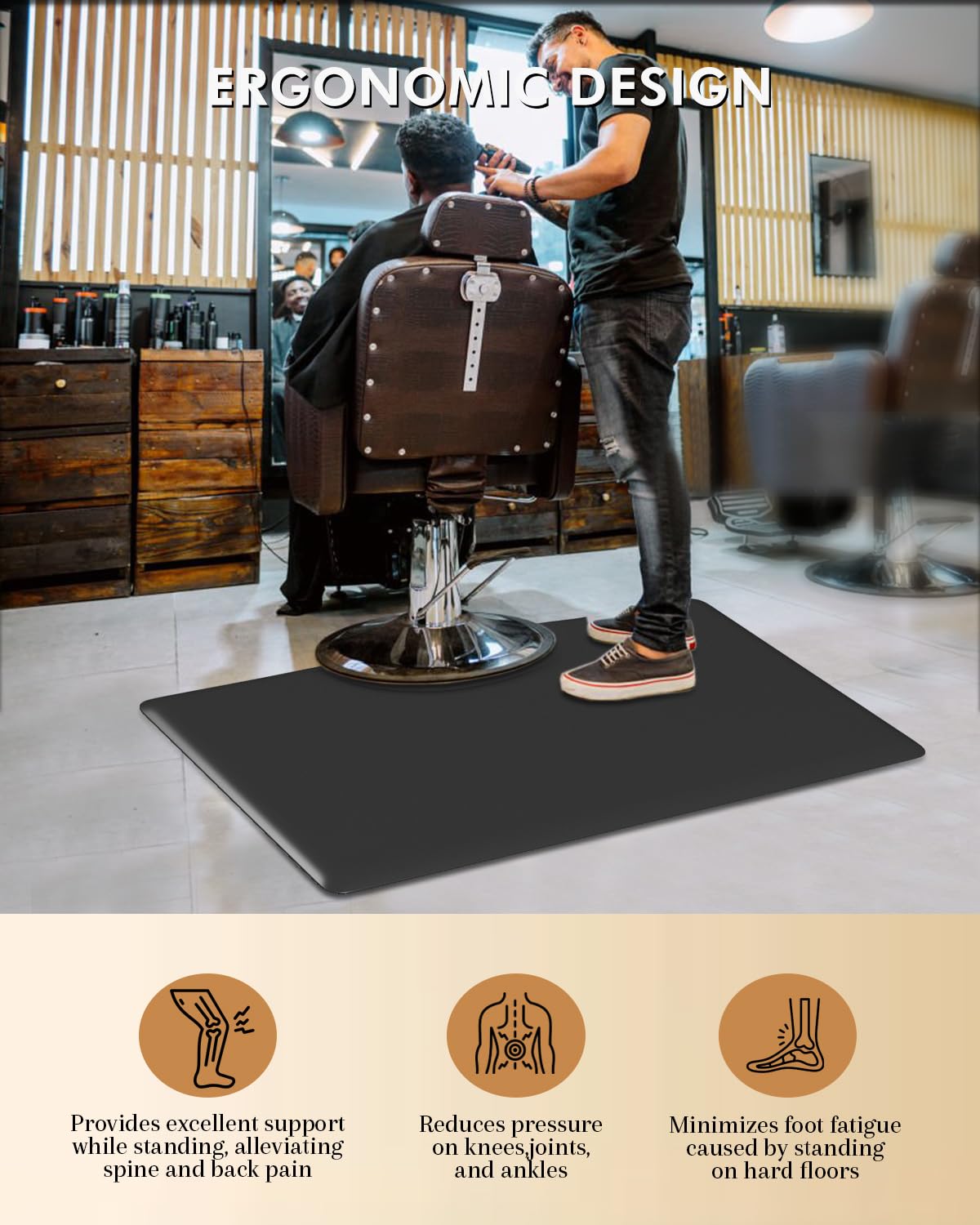 Artist hand 3 ft. x 4 ft. Barber Chair Mat Anti-Fatigue Salon & Barber Comfort & Support Mat - Non-Slip, Durable - Black Rectangle 1/2 in. Thick