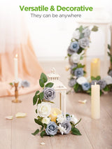 InnoGear Artificial Flowers, 50 Pcs Ivory White Foam Fake Roses Bulk with Stems for Decoration DIY Wedding Bouquets Centerpieces Bridal Shower Party Christmas Tree