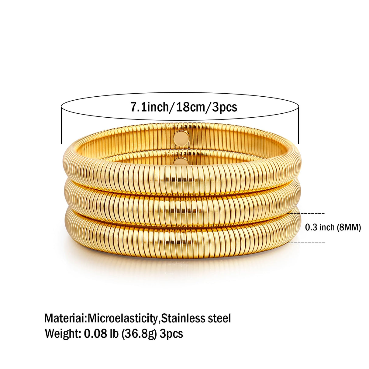 A Golden Cloud Gold Bangle Bracelets For Women Non Tarnish 14k Gold Plated Stackable Chunky Gold Bracelet Set Stretch Trendy Elastic Snake Chain Bracelet (gold)