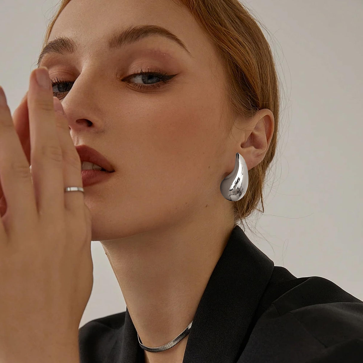 Gacimy Silver Teardrop Earrings for Women, 32MM Chunky Drop Earrings