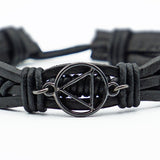 Adjustable Black Leather AA Bracelet with Alcoholics Anonymous Charm