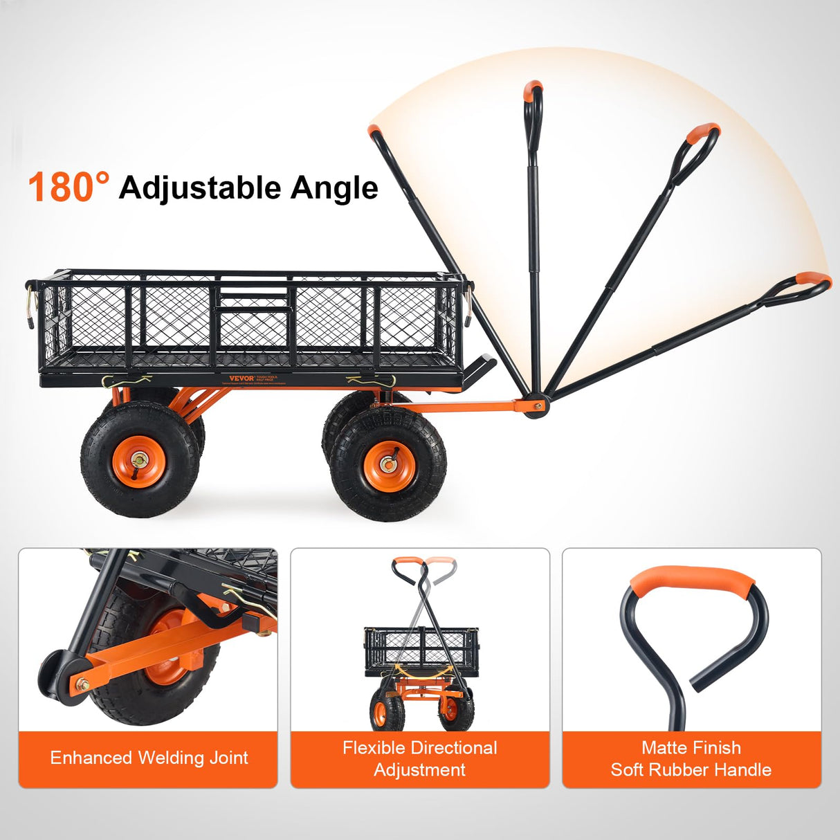VEVOR 880lbs Steel Garden Dump Cart Utility Wagon, Heavy Duty Yard Dump Wagon Cart with Removable Sides, Pullable Handle, Utility Liner, 10in All Terrain Wheels
